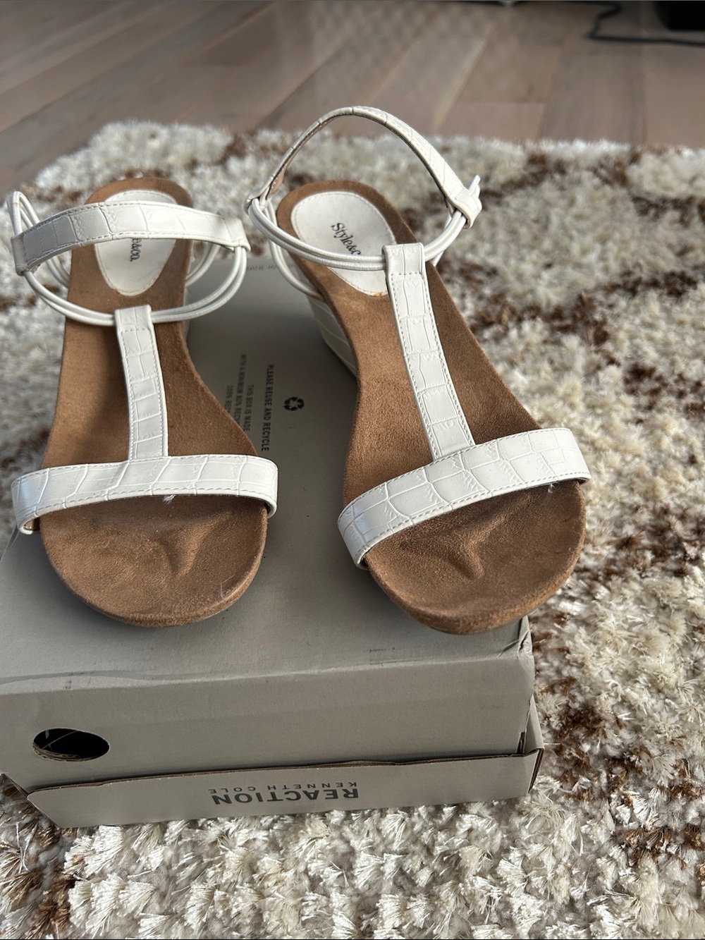 Style & Co. White T-Strap Wedge Sandals